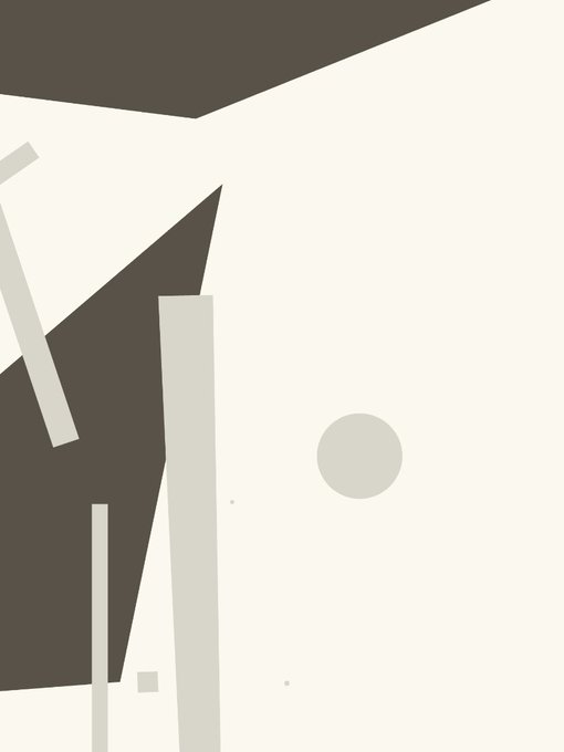 An abstract minimalist artwork featuring geometric shapes in beige, dark brown, and gray on a light background.