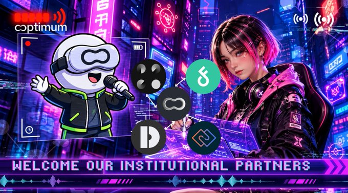A promotional banner featuring a cartoon mascot holding a microphone, the Coinstuff logo, an anime-style character, and logos for various institutional partners, with the text 'WELCOME OUR INSTITUTIONAL PARTNERS'.
