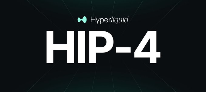 A dark graphic displaying the Hyperliquid logo and the text 'HIP-4' in large white letters.