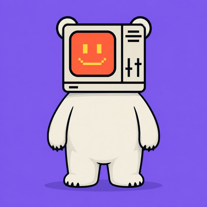urn with a bear head and arms, wearing a white shirt and orange ears, standing on hind legs against a purple background.