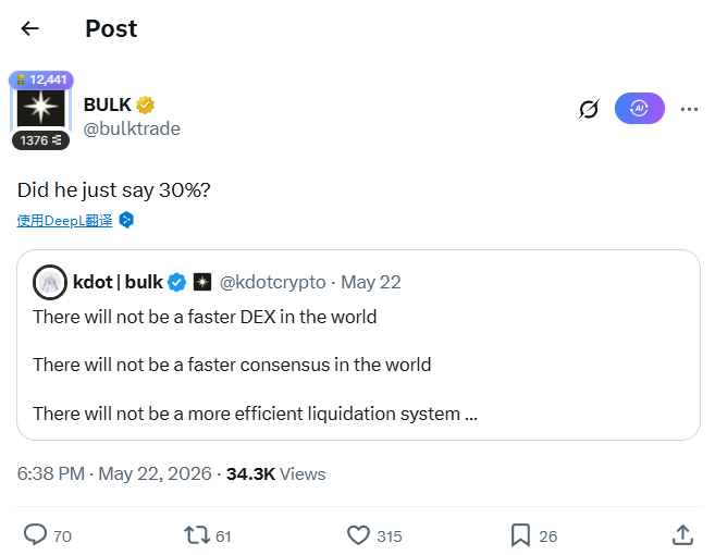 The image shows a Twitter account with a post featuring an article about Bitcoin related to bulk trade or deposits. The text indicates that there's a thread dedicated to this topic, with several tweets posted within the past few days. Additionally, there are images attached to the post that include a screenshot of a Twitter handle.