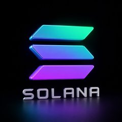 The image displays the Solana logo, featuring three stacked parallelograms in gradient shades of teal, blue, and purple, with the word "SOLANA" in bold silver lettering beneath it. This branded graphic visually represents the cryptocurrency blockchain being discussed in the post about notable Solana projects to watch.