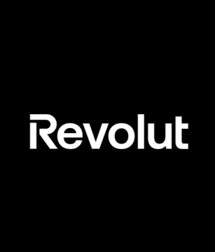 A minimalist logo showing the word 'Revolut' in white text on a solid black background.