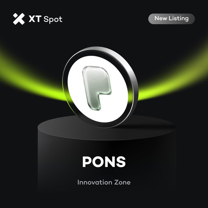An XT Spot new-listing graphic features a large green P emblem and the text “PONS” and “Innovation Zone.”