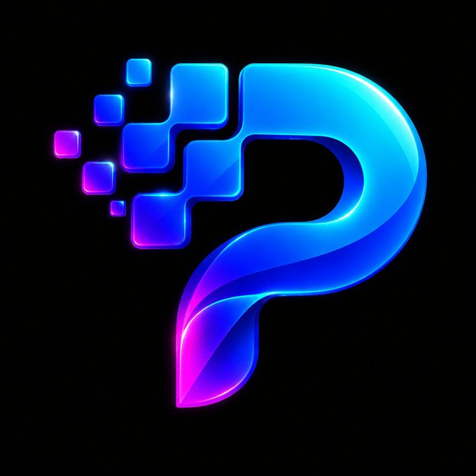 A stylized glowing question mark logo in blue and pink gradient colors on a black background.