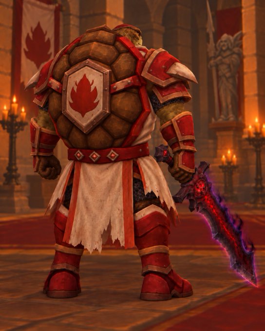 A heavily armored figure stands with his back turned, his red shell emblazoned with a flame insignia, gripping a glowing, ominous purple sword in a candlelit hall. The caption "in 51 days I'm disappearing off the blockchain" adds a layer of urgency, hinting that this character or the NFT it represents is soon to be delisted or rendered obsolete on the blockchain.