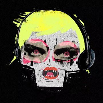 The image features a closeup of an artist's face with headphones around the neck, giving off an urban, hipster vibe. The photo has been edited with various filters or overlays that change its appearance, adding to the overall visual appeal and style. The caption beneath the image explains what it is about - a person's face wearing headphones. It also mentions the presence of multiple followers on social media platforms and shares information about the post being seen in an urban setting.