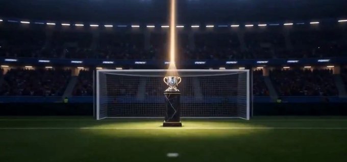 The image features a soccer goal with a trophy inside, surrounded by lights that illuminate the scene. The text in the image reads "World Cup kicks off today @opensea has decided to mark the occasion by launching a free NFT anniversary collection on the @base network 48 countries. You can mint right now opensea.io/collection/wor ... #web3 #base #crypto". This post is related to the World Cup, as it mentions "World Cup kicks off today" and highlights the NFT collection by @opensea.