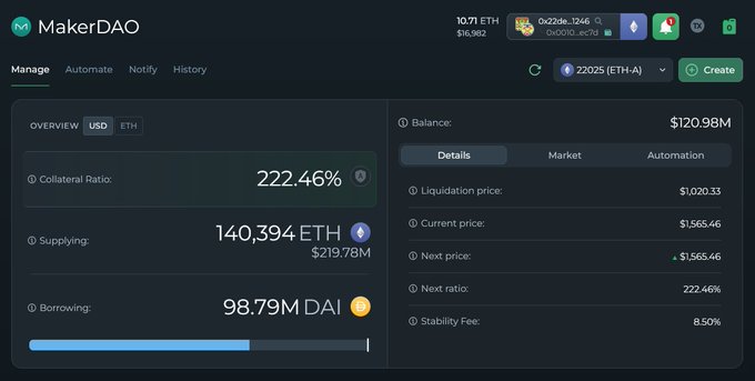 The image displays a screenshot of a website called "MakerDAO", which features an interface that shows cryptocurrency data, including current prices for Bitcoin and Etherium. The user has added Etherium to their Maker CDPs (Central Desktop Programmers), but instead of dumping these data into the main cryptocurrency wallet, they have chosen to use the 1h oracle delay feature found on MakerDAO to incorporate them into their portfolio directly. In addition to this, there is a blockquote displaying the price for Bitcoin and Etherium on the same page, allowing users to view real-time information about these digital currencies.