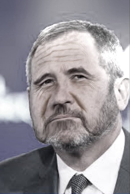 A portrait of a serious-looking older man with gray hair and a beard, wearing a dark suit and patterned tie against a grayish background.