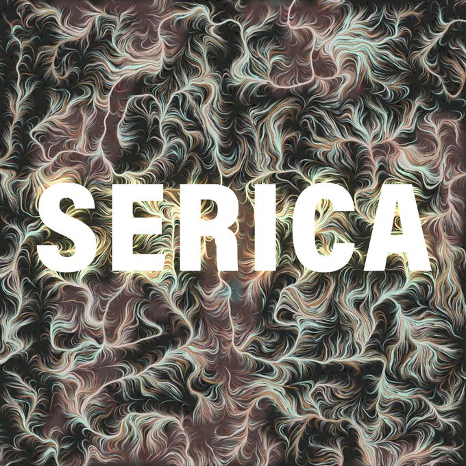 A square image with a swirling, marbled texture in pastel colors of green, pink, and cream, with the word 'SERICA' displayed in large, bold white capital letters across the center.