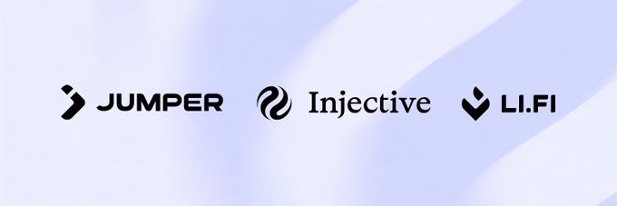 A banner displays three company logos side by side on a light background: JUMPER, Injective, and LI.FI.