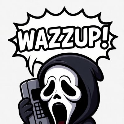 The image features a cartoon person dressed in all black, wearing a hoodie, holding up an old telephone against a white background with some text surrounding it that says "WAZZUP!" The scene appears to be a part of a meme or social media challenge going around, and although not everyone has noticed the post yet, its popularity is slowly gaining traction. The focus on the image helps convey this message effectively and makes viewers aware of the content's existence.