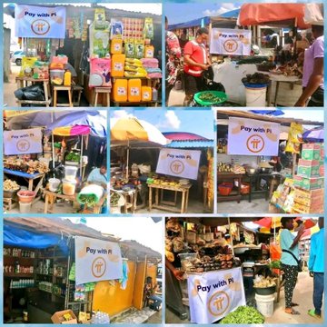 The image shows a collage of bustling outdoor markets featuring vendors with "Pay with Pi" signs displayed at their stalls, alongside goods like drinks and produce. The accompanying post criticizes Pi Network supporters, sarcastically calling them "big idiots" who mine Pi coins while ignoring concerns about its 100 billion token supply, with the image illustrating the irony of merchants accepting Pi cryptocurrency for real-world goods despite these criticisms.
