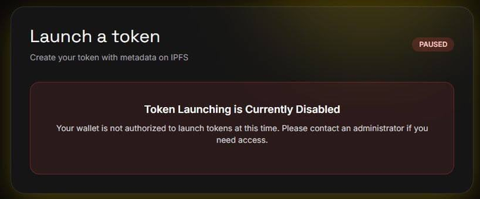 The image shows a "Launch a token" interface where "Token Launching is Currently Disabled" and the status is marked "PAUSED." This visual highlights the frustrating experience of encountering disabled features, underscoring the post's critique of Pumpfun's continuous, unwanted updates and complexity.