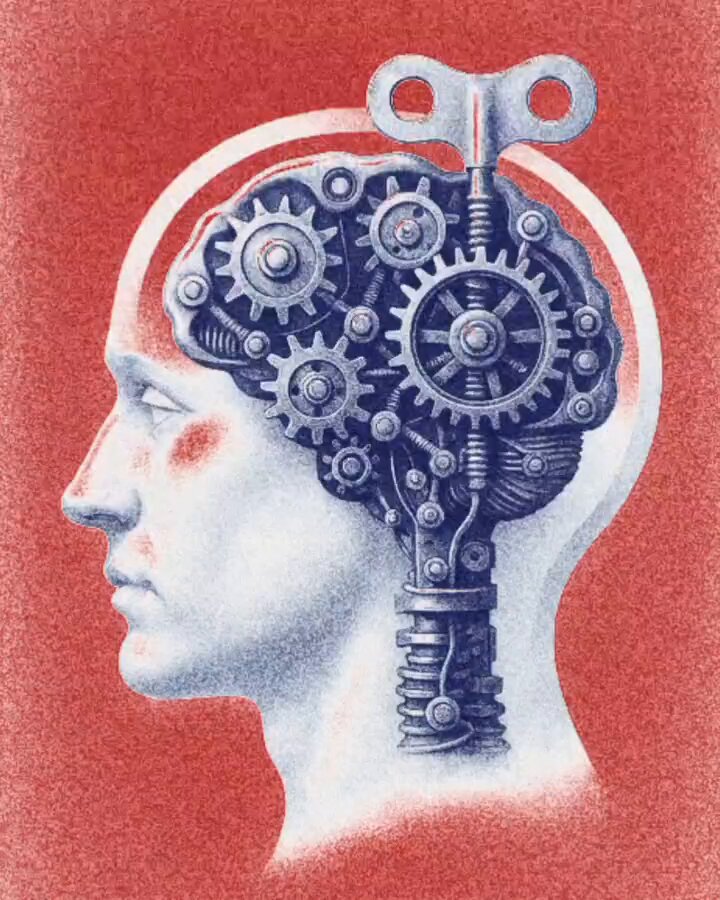 The image features a drawing of a human head with gears attached to it, giving the impression that the gears are part of the brain. The gears appear to be connected by a chain or a loop, creating an interesting visual effect. The caption above the image reads "Good night world #1/1 #NFTCommumity #TEZOS objkt.com/tokens/KT1Nko6". This suggests that the gears are part of a larger concept related to the human brain and its functions, possibly symbolizing the interconnectedness or complexity of our thoughts and emotions.