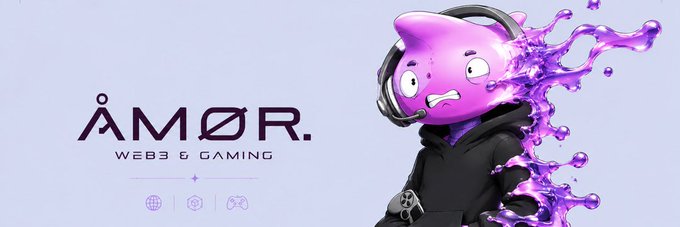 The image features a purple character with a black hood, wearing headphones and standing against a light blue background. The character appears to be looking at something or someone off-camera. Below the character, there's text that reads "amor.webs & gaming". This suggests that the image is related to an advertisement for a website called "amor.webs & gaming", possibly promoting a game or merchandise associated with it.