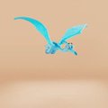 A stylized, light blue illustration of a winged creature, resembling a small dragon or fairy, set against a plain peach background.