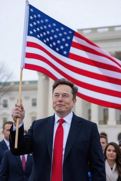 A man in a black suit with a red tie proudly waves a large American flag in front of what appears to be a government building, surrounded by onlookers.

The post suggests the man is Elon Musk, the image of him displaying patriotic pride could symbolically relate to his bold financial move of converting fiat currency into XRP, XLM, and Bitcoin on Web3—positioning the cryptocurrency adoption as an American-affirming shift toward digital assets.