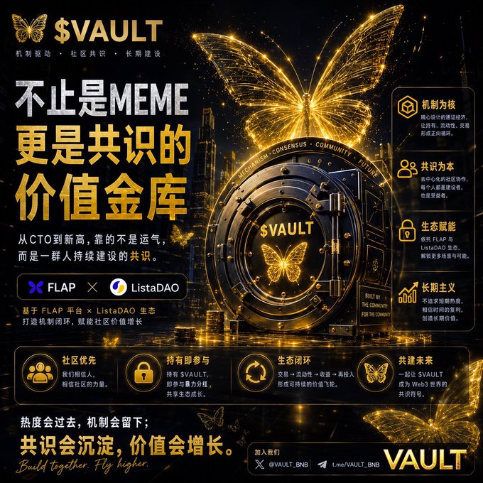 The image features a poster for the cryptocurrency wallet called "Butterfly" with a gold background and butterflies flying around it. The poster includes text in both Chinese and English, showcasing the wallet's features and benefits. It also highlights that the platform is focused on community building and innovation, as indicated by the phrase "From mechanisms to ecosystem".