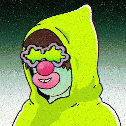 A person wearing a bright green hoodie and futuristic sunglasses, styled like the Robinhood logo, smiles at the camera against a dark gradient background—playfully embodying the "hoodies on Robinhood chain" meme.