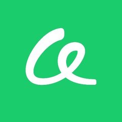 A simple logo featuring a white stylized handwritten letter 'C' on a solid green square background.