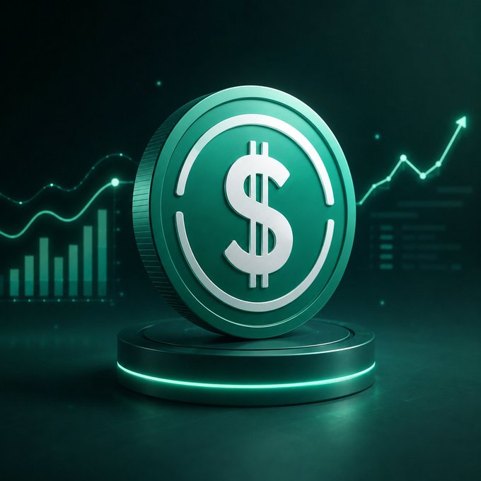 A glowing 3D coin featuring a bold "$" symbol rests on a futuristic teal pedestal, with ascending line and bar charts glowing in the background—visually reinforcing the post's message about evaluating $USDD yields beyond just returns, emphasizing that liquidity, risk, and time horizon matter alongside raw yield numbers.