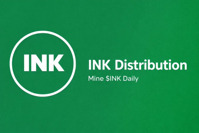 A green promotional graphic with 'INK Distribution' and the tagline 'Mine $INK Daily' alongside a circular INK logo.