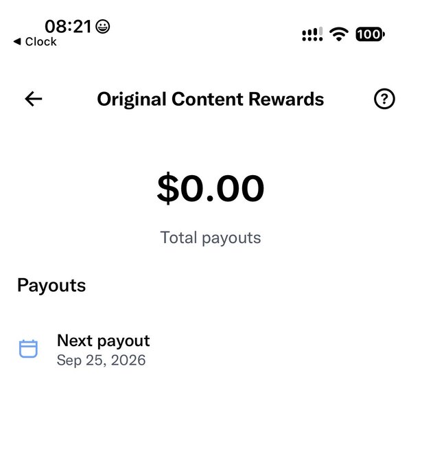 A screenshot of an "Original Content Rewards" page showing $0.00 in total payouts with the next payout scheduled for Sep 25, 2026. The ironic caption "a new era has begun we made it chat" humorously celebrates earning nothing from their original content.