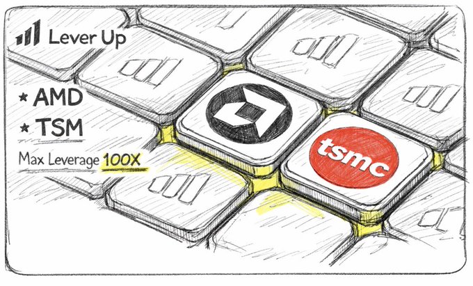 The image features a keyboard with various keys, including one that has an "TM" logo on it. The keyboard also displays the text "Lever Up" at the top of the image. In addition to the keyboard, there are two logos in the image - one for "AMD" and another for "TSM". These logos can be seen near the center and right side of the image respectively.