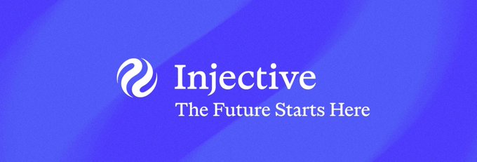 A blue background with a white logo and the text 'Injective' and 'The Future Starts Here'.