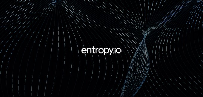 The 'entropy.io' logo displayed in white text against a dark background featuring an abstract pattern of blue dashed lines.