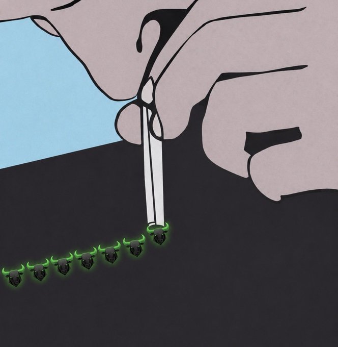 A close-up illustration shows a hand using tweezers to pick up a small, glowing green-haloed skull from a row of identical skulls, symbolizing the careful selection of the $ANSEM token. The imagery relates to the post by depicting the choice or "picking" of $ANSEM as a singular investment pick.