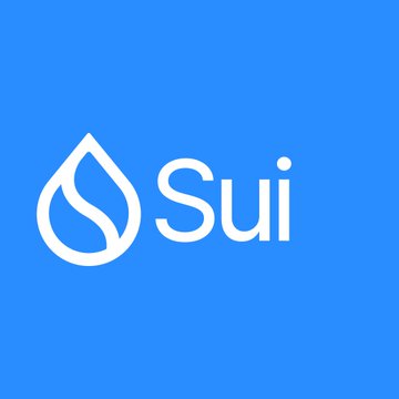 The image features a blue background with white text that reads "SUI". The text is capitalized, which makes it stand out against the blue backdrop. The image also includes a small water droplet logo positioned at the bottom right corner of the frame. The water droplet logo and the text "SUI" are both in white color, making them easily distinguishable from each other.