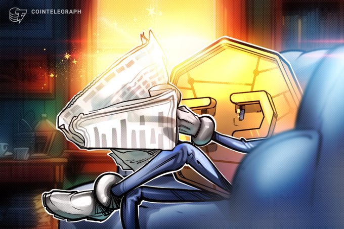 A Cointelegraph illustration shows an anthropomorphized newspaper character lounging in a blue armchair with feet up, reading financial charts, while a large golden Bitcoin token glows in the background—visually capturing the post's critique of how observers fixate on surface-level price action while overlooking the underlying market structure, particularly altcoin liquidity quietly draining beneath Bitcoin's seemingly stable range.