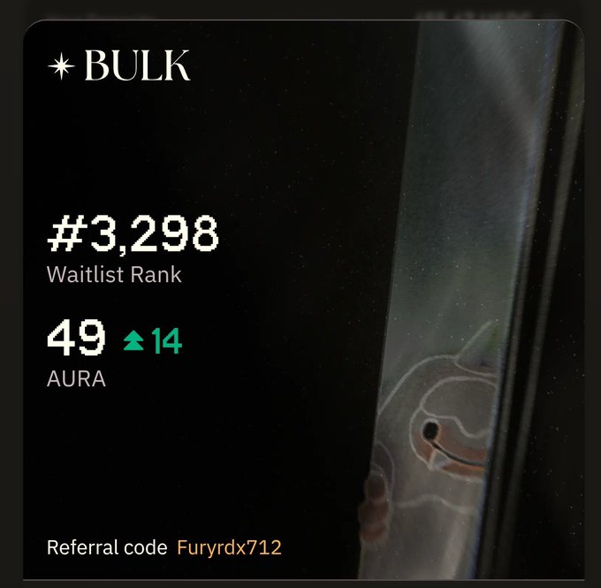 The image shows a black background with white text that reads "Bulk" at the top, followed by "Bulks" below it. Below this, there are two lines of text: one stating "At this point I'm treating aura like gym streak Miss a day Touch grass Check BULK rank every week Slowly grinding", and another line of text saying "Aura: 49". The image also contains an orange circle with the number "49" inside it.