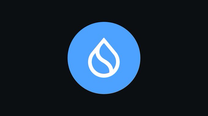 The blue circular Sui cryptocurrency logo featuring a white water drop symbol on a black background.