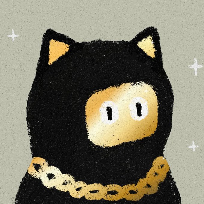 A stylized illustration of a black cat wearing a thick gold chain necklace.