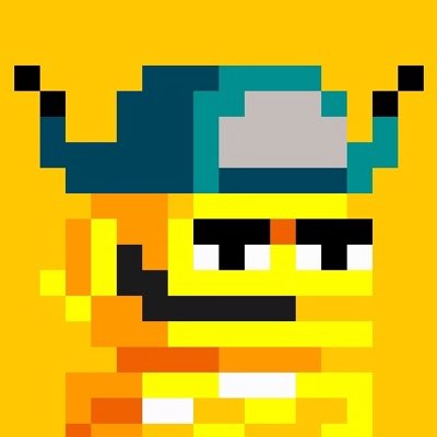 A pixel art character with a yellow skin tone, wearing a dark blue/teal hat with antennae and orange accents, set against a bright yellow background. The image appears to be the user's new profile picture or NFT avatar for their @zec_bit collection, celebrating their new role as Community Manager.