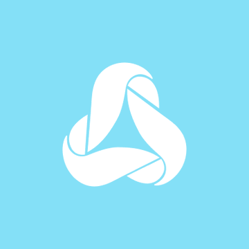 A simple light blue square graphic featuring a white, stylized ribbon or recycling symbol logo in the center.