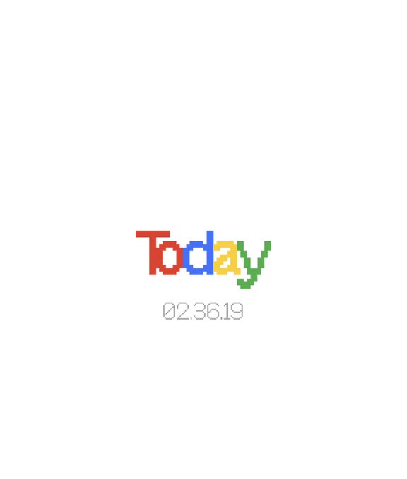 Google Doodle featuring the word 'Today' in colorful letters with the date 02.36.19 displayed below.
