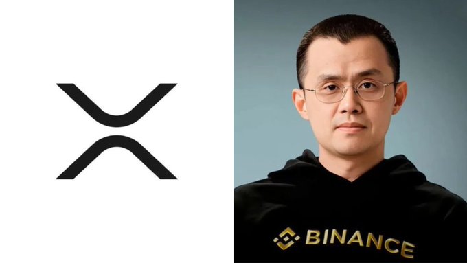 The image shows the XRP logo alongside a portrait of Changpeng Zhao ("CZ"), the former CEO of Binance, with the company's logo visible. This visual ties to the post about a massive 1.67 billion XRP whale transfer into Binance, highlighting the exchange and cryptocurrency at the center of the transaction.