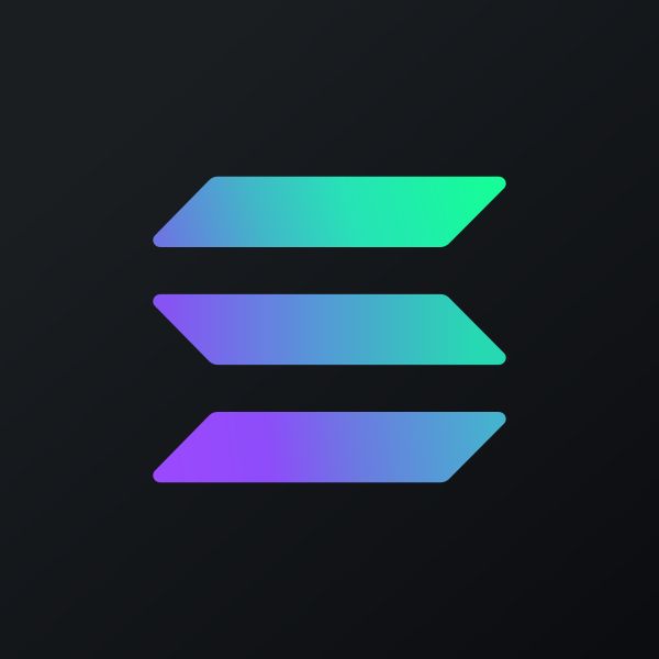 The Solana logo, featuring three stacked horizontal bars with a gradient of blue, purple, and green colors on a black background.