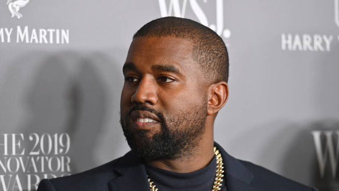 Kanye West, identified in the accompanying post as a rapper making a major ETH move to Binance, is shown in a headshot at what appears to be the WSJ Magazine 2019 Innovator Awards, as indicated by the visible "WSJ," "2019 INNOVATOR," and "HARRY" text on the backdrop.