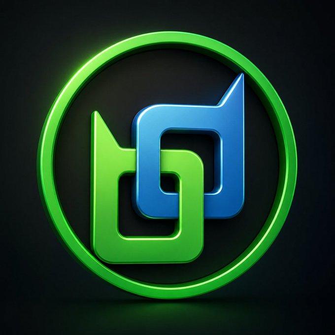 A 3D-rendered logo featuring a stylized blue and green 'h' or 'bj' design enclosed within a glowing green circular border on a dark background.