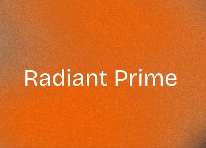 A textured orange background with the text "Radiant Prime" displayed in white sans-serif font.
