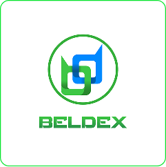 A digital graphic features a stylized logo with blue and green interlocking shapes inside a circle, with the text 'BELDEX' displayed below in green on a black background.