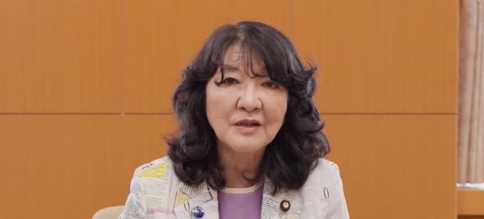 Satsuki Katayama, Japan's Finance Minister, speaks during an interview, with the caption linking her to recent comments about potentially legalizing cryptocurrency ETFs in Japan to align with global trading trends.