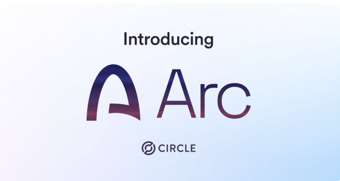 A promotional graphic with text 'Introducing Arc' alongside the Arc logo and 'CIRCLE' branding on a light gradient background, advertising Circle's Arc blockchain.
