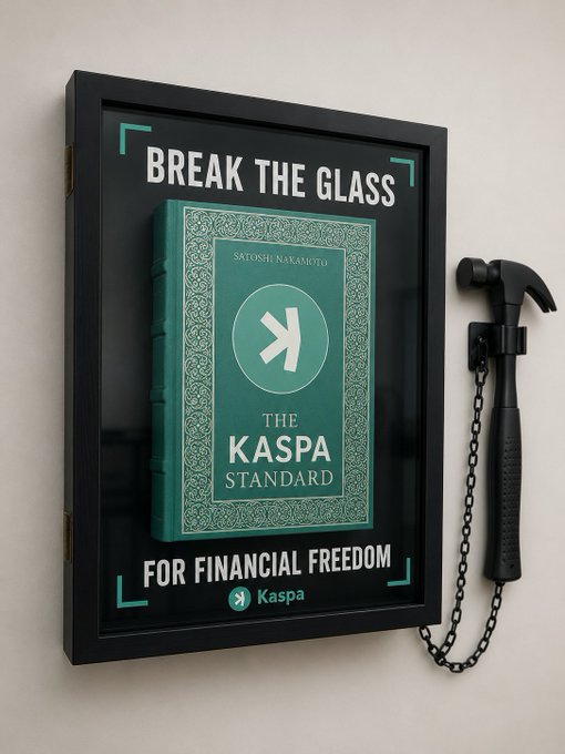 The image features a poster or frame hanging on a wall that says "BREAK THE GLASS FOR FINANCIAL FREEDOM" with an illustration of a hammer next to it, symbolizing breaking free from financial constraints. The phrase "most people wait for a financial emergency before they start learning how money actually works" is written below the image. This message encourages people to take control of their finances and learn about money management early on in life rather than waiting until an emergency occurs.